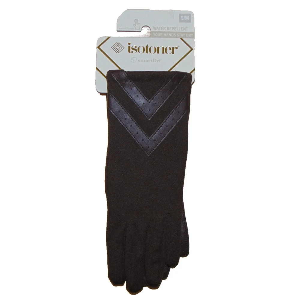 Isotoner Womens smartDRI Chevron Spandex Touchscreen Gloves Brown S/M NWT